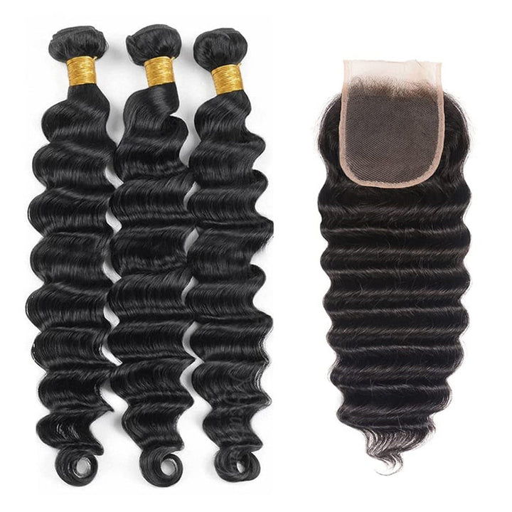 Loose Deep Wave Bundles Brazilian Hair 3 Bundles with 4x4 Lace Closure - Msgem Hair