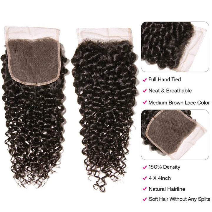 Malaysian Curly Wave Hair 3 Bundles With 4x4 Closure - Msgem Hair