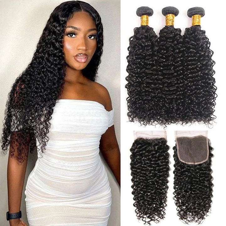Malaysian Curly Wave Hair 3 Bundles With 4x4 Closure - Msgem Hair