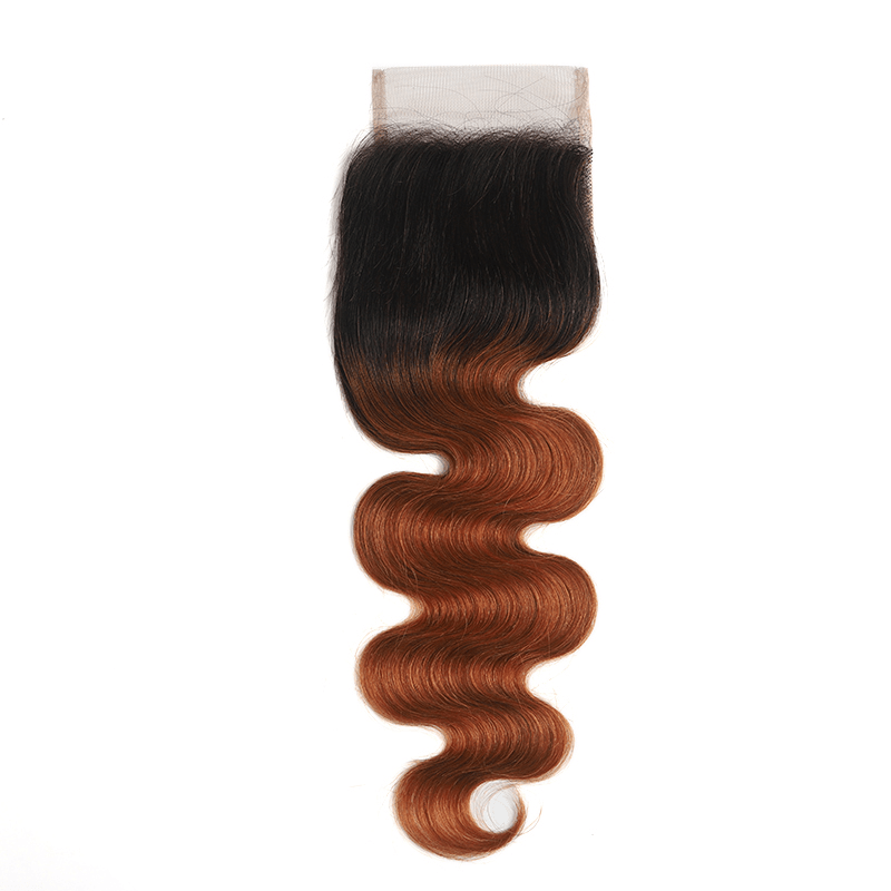 Ombre 1B/30 Body Wave 3 Bundles With Closure 4x4 pre Colored 100% Virgin Human Hair - Msgem Hair