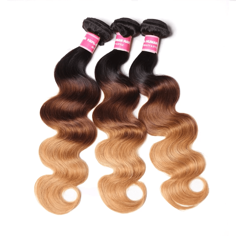 Ombre 1b/4/27 Body Wave 3 Bundles with 4X4 lace Closure 100% Real Human Hair - Msgem Hair