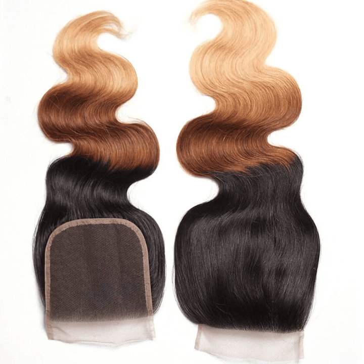 Ombre 1b/4/27 Body Wave 3 Bundles with 4X4 lace Closure 100% Real Human Hair - Msgem Hair