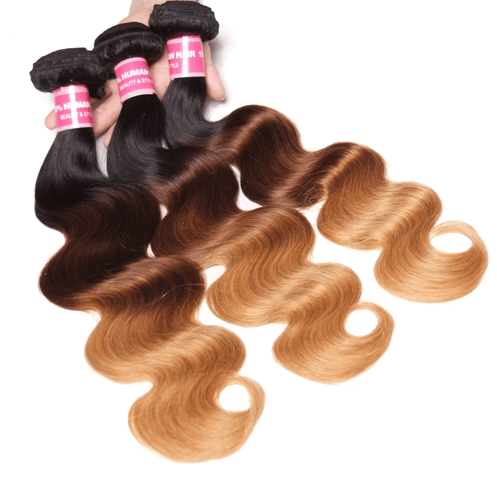 Ombre 1b/4/27 Body Wave 3 Bundles with 4X4 lace Closure 100% Real Human Hair - Msgem Hair