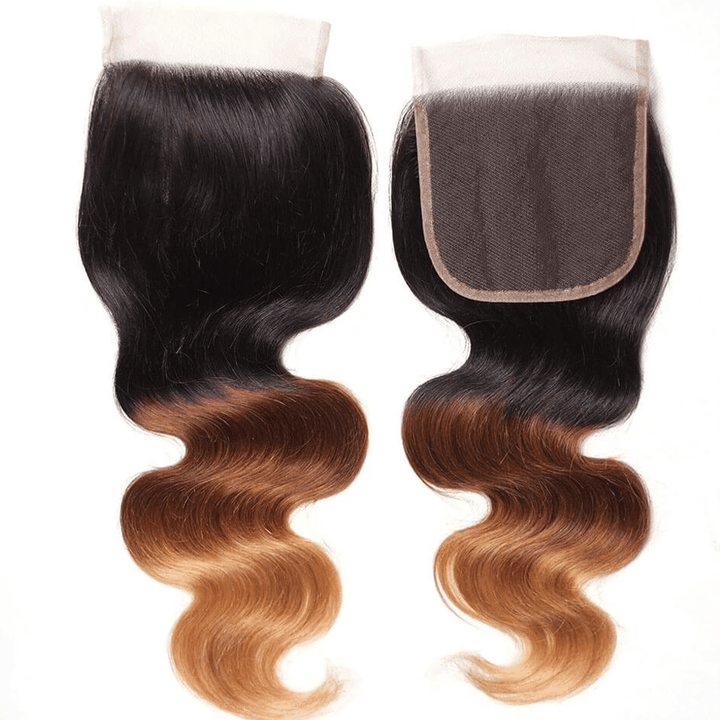 Ombre 1b/4/27 Body Wave 3 Bundles with 4X4 lace Closure 100% Real Human Hair - Msgem Hair