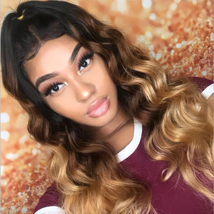 Ombre 1b/4/27 Body Wave 3 Bundles with 4X4 lace Closure 100% Real Human Hair - Msgem Hair