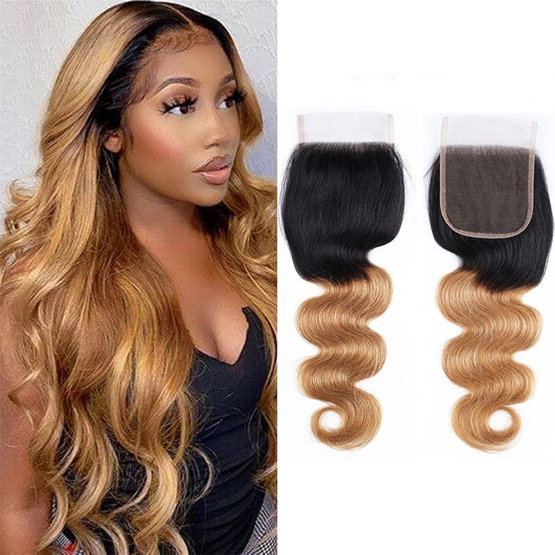 Ombre Closure Pre Plucked 4x4 Closure 1b/27 Body Wave 100% Virgin Human Hair - Msgem Hair