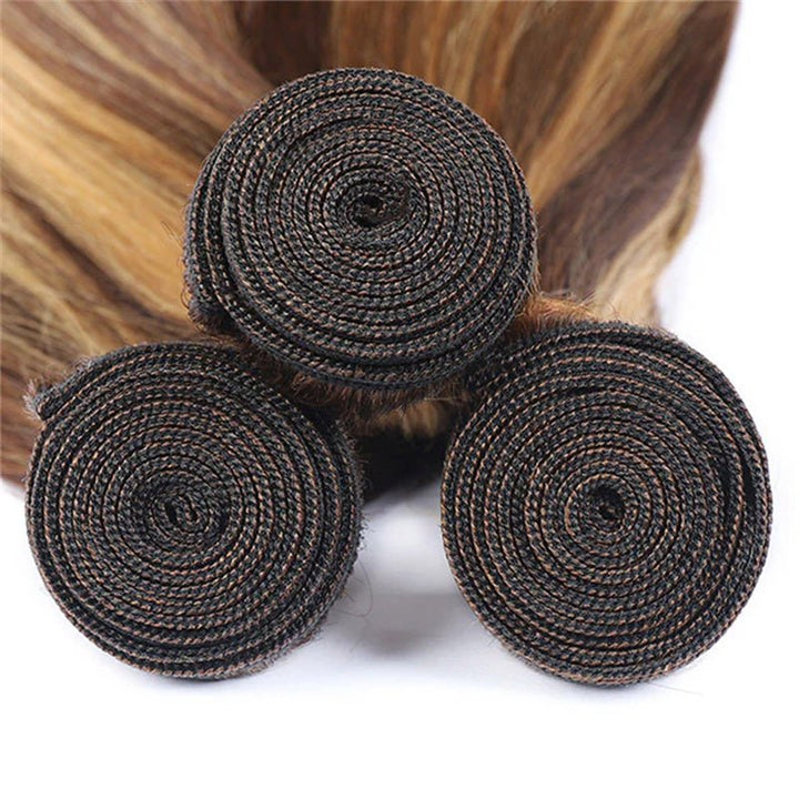 Ombre Highlights Straight Hair 3 Bundles With 4*4 Lace Closure Honey Blonde Human Hair - Msgem Hair
