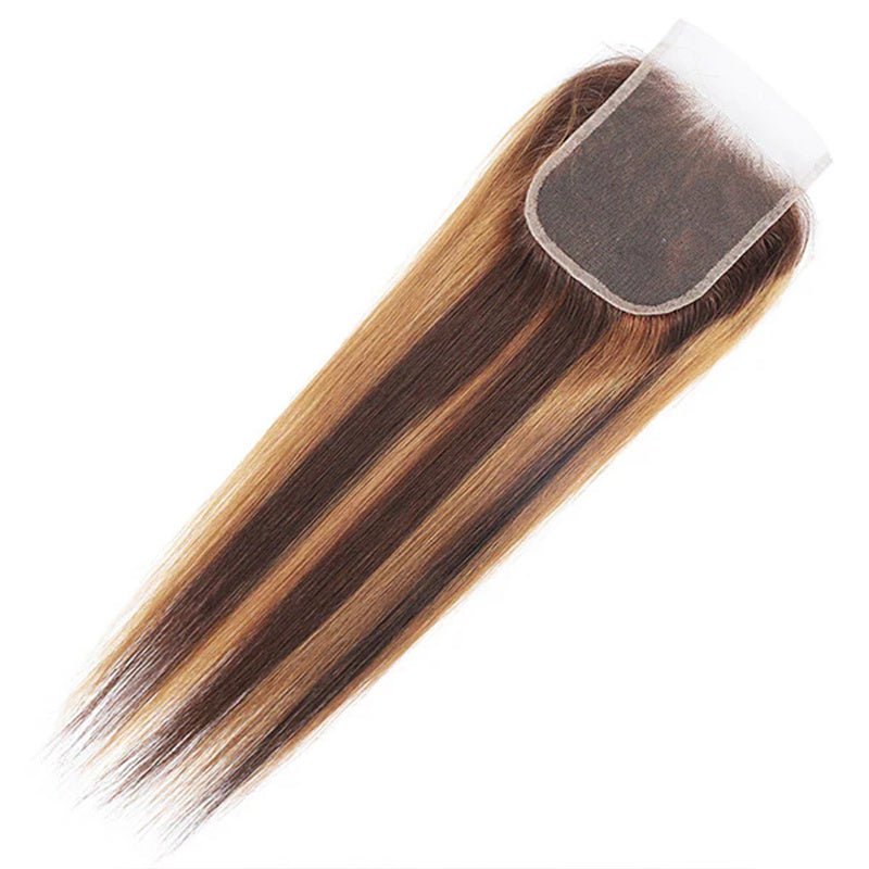 Ombre Highlights Straight Hair 3 Bundles With 4*4 Lace Closure Honey Blonde Human Hair - Msgem Hair