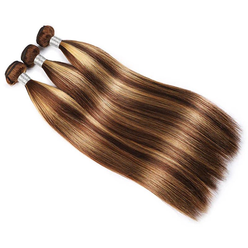 Ombre Highlights Straight Hair 3 Bundles With 4*4 Lace Closure Honey Blonde Human Hair - Msgem Hair