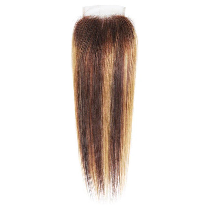 Ombre Highlights Straight Hair 3 Bundles With 4*4 Lace Closure Honey Blonde Human Hair - Msgem Hair