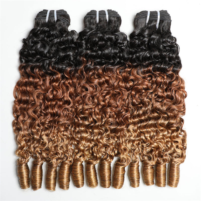 Msgem Ombre Bundles Burmese Curly 3 PCS T1B/30/27 Brazilian Human Hair Extension