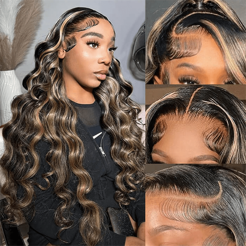 P1B/27 Highlight Color Body Wave 13x4 Lace Frontal Wigs Straight Human Hair Wigs - Msgem Hair