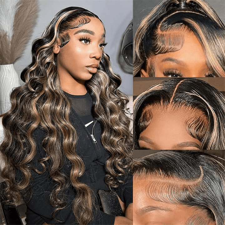 P1B/27 Highlight Color Body Wave 13x4 Lace Frontal Wigs Straight Human Hair Wigs - Msgem Hair