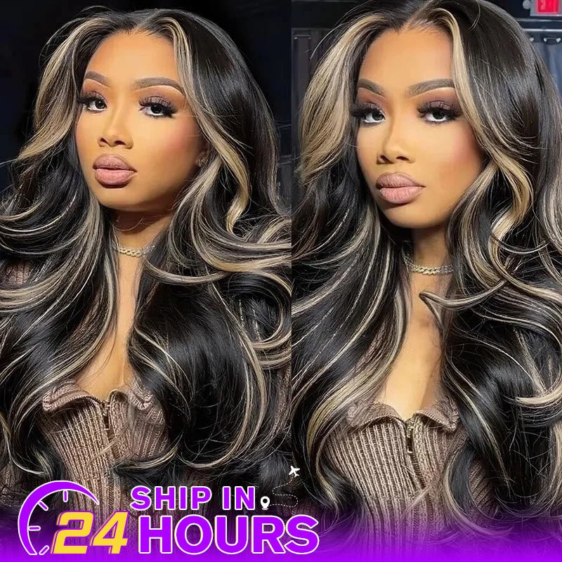 P1B/27 Highlight Color Body Wave 13x4 Lace Frontal Wigs Straight Human Hair Wigs - Msgem Hair