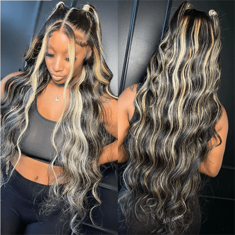 P1B/27 Highlight Color Body Wave 13x4 Lace Frontal Wigs Straight Human Hair Wigs - Msgem Hair