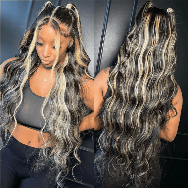 P1B/27 Highlight Color Body Wave 13x4 Lace Frontal Wigs Straight Human Hair Wigs - Msgem Hair