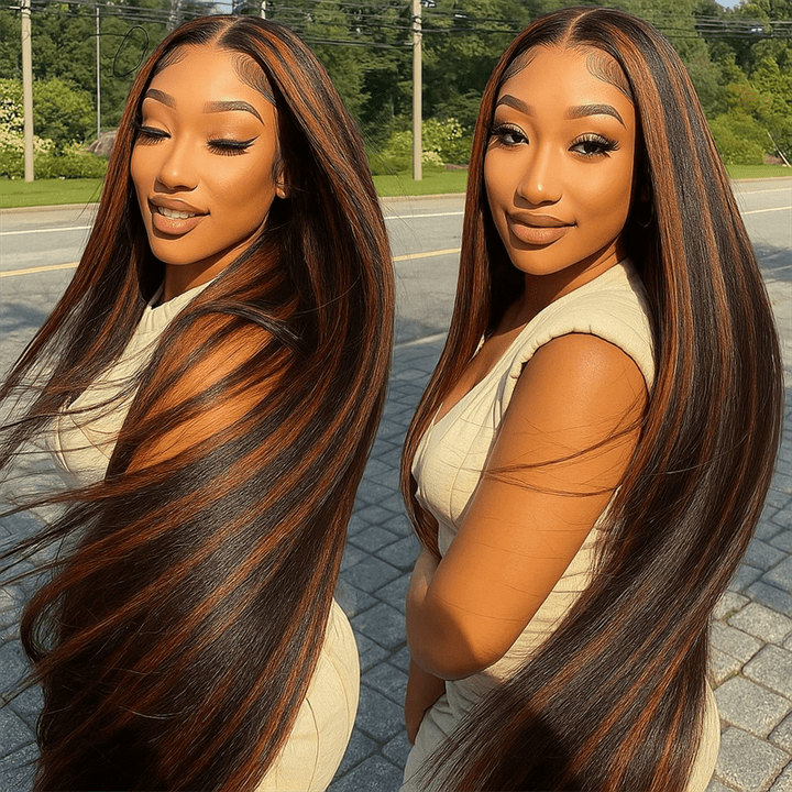 P1B/30 Balayage Highlight 13x4 Lace Front Human Hair Wigs Pre Plucked - Msgem Hair