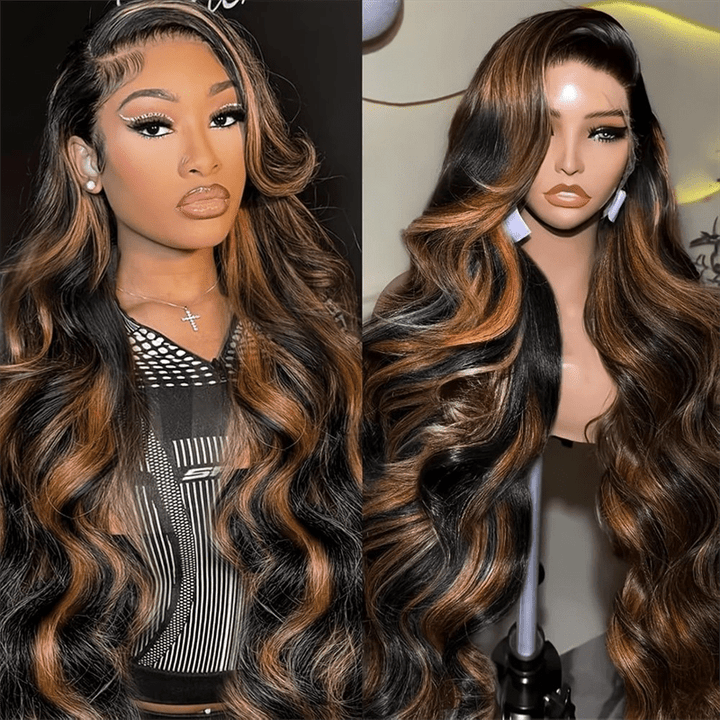 P1B/30 Balayage Highlight 13x4 Lace Front Human Hair Wigs Pre Plucked - Msgem Hair