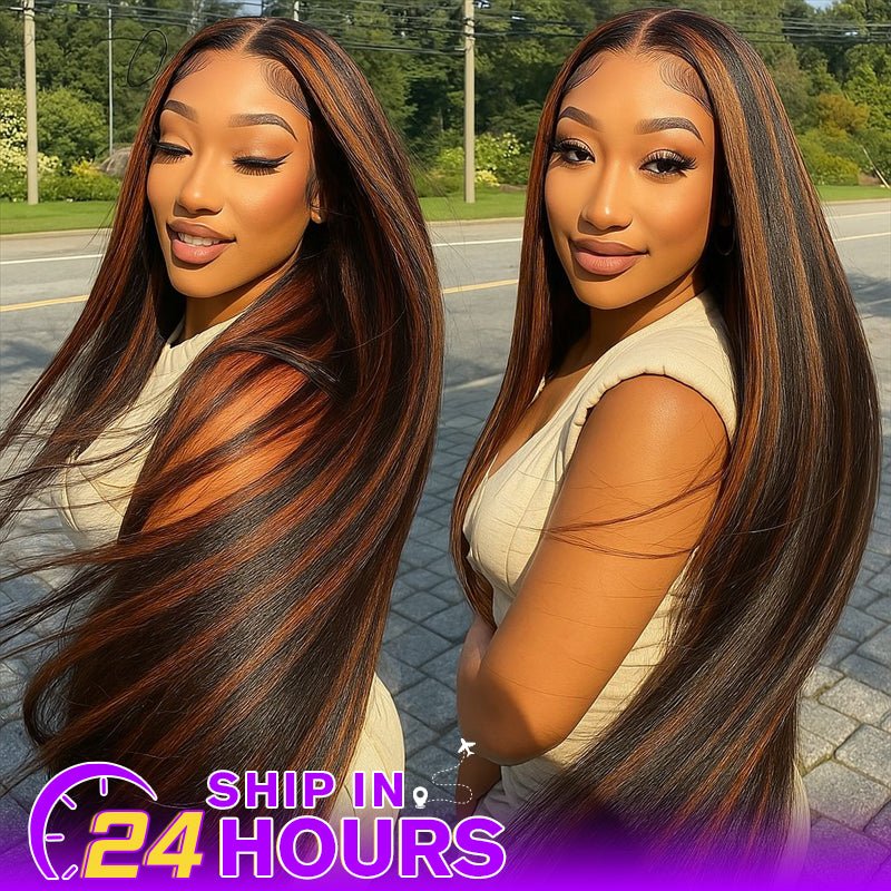 P1B/30 Balayage Highlight 13x4 Lace Front Human Hair Wigs Pre Plucked - Msgem Hair