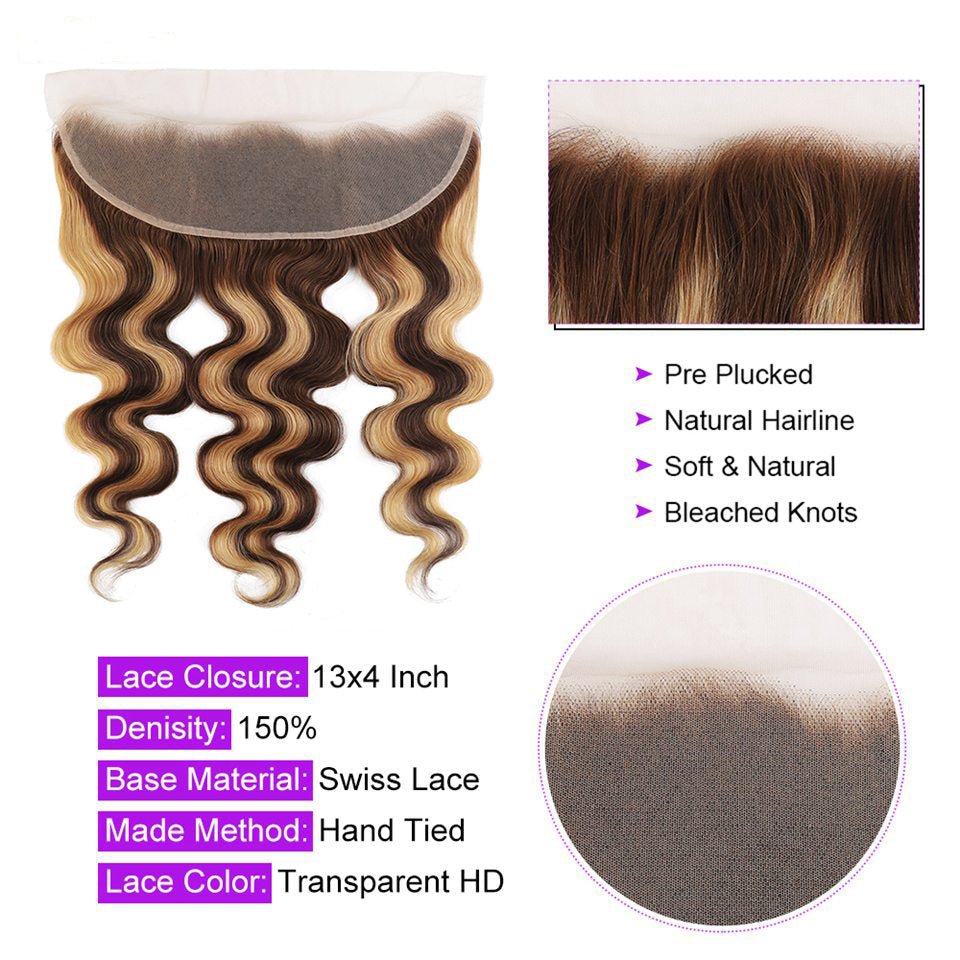 P4/27 Highlight Body Wave 4 Bundles With 4x4 Lace Closure 100% Human Hair - Msgem Hair