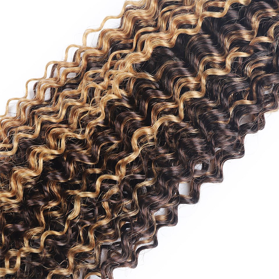 P4/27 Highlight Kinky Curly 3 Bundles With 4X4 Lace Closure 100% Human Hair - Msgem Hair