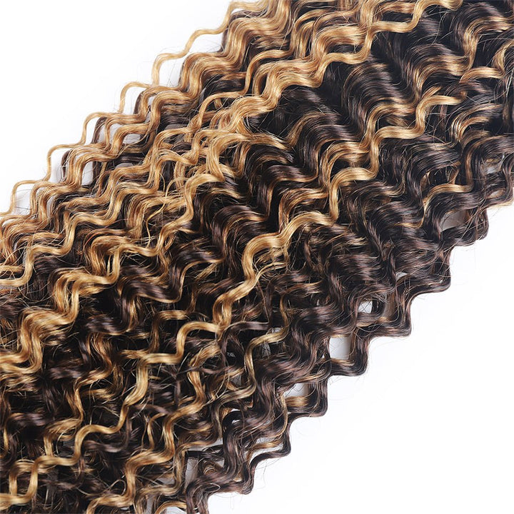 P4/27 Highlight Kinky Curly 3 Bundles With 4X4 Lace Closure 100% Human Hair - Msgem Hair
