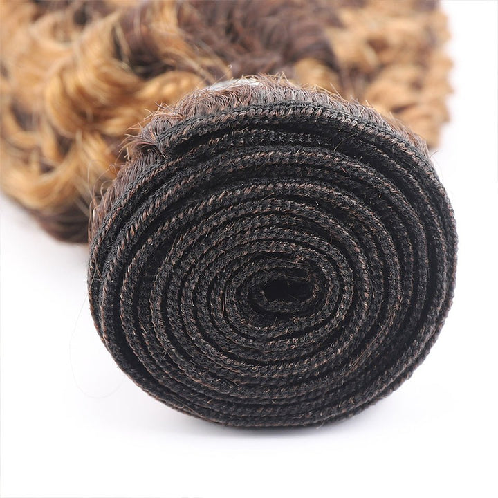 P4/27 Highlight Kinky Curly 3 Bundles With 4X4 Lace Closure 100% Human Hair - Msgem Hair