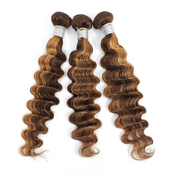 P4/30 Auburn Brown Highlight Loose Deep 4 Bundles With 4x4 Lace Closure 100% Human Hair - Msgem Hair