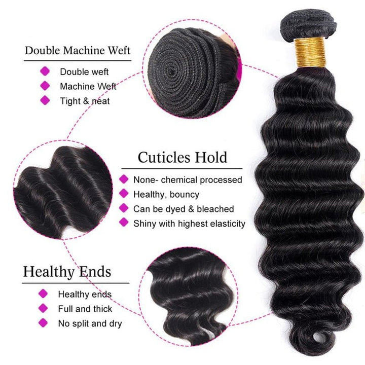 Peruvian Human Hair Virgin Loose Deep Wave 4 Bundles With 4x4 Lace Closure - Msgem Hair