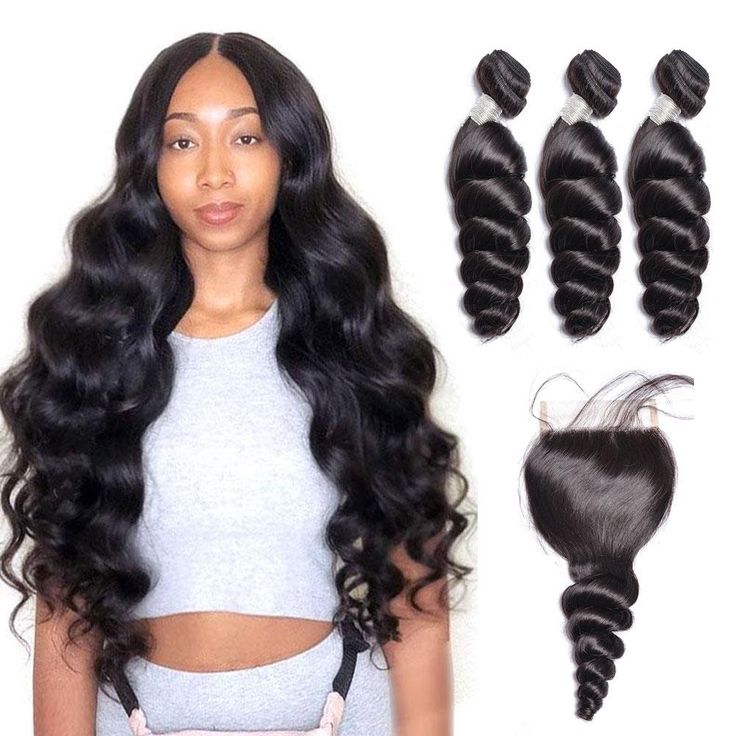 Peruvian Loose Wave Virgin Human Hair 3 Bundles With 4x4 Lace Closure - Msgem Hair