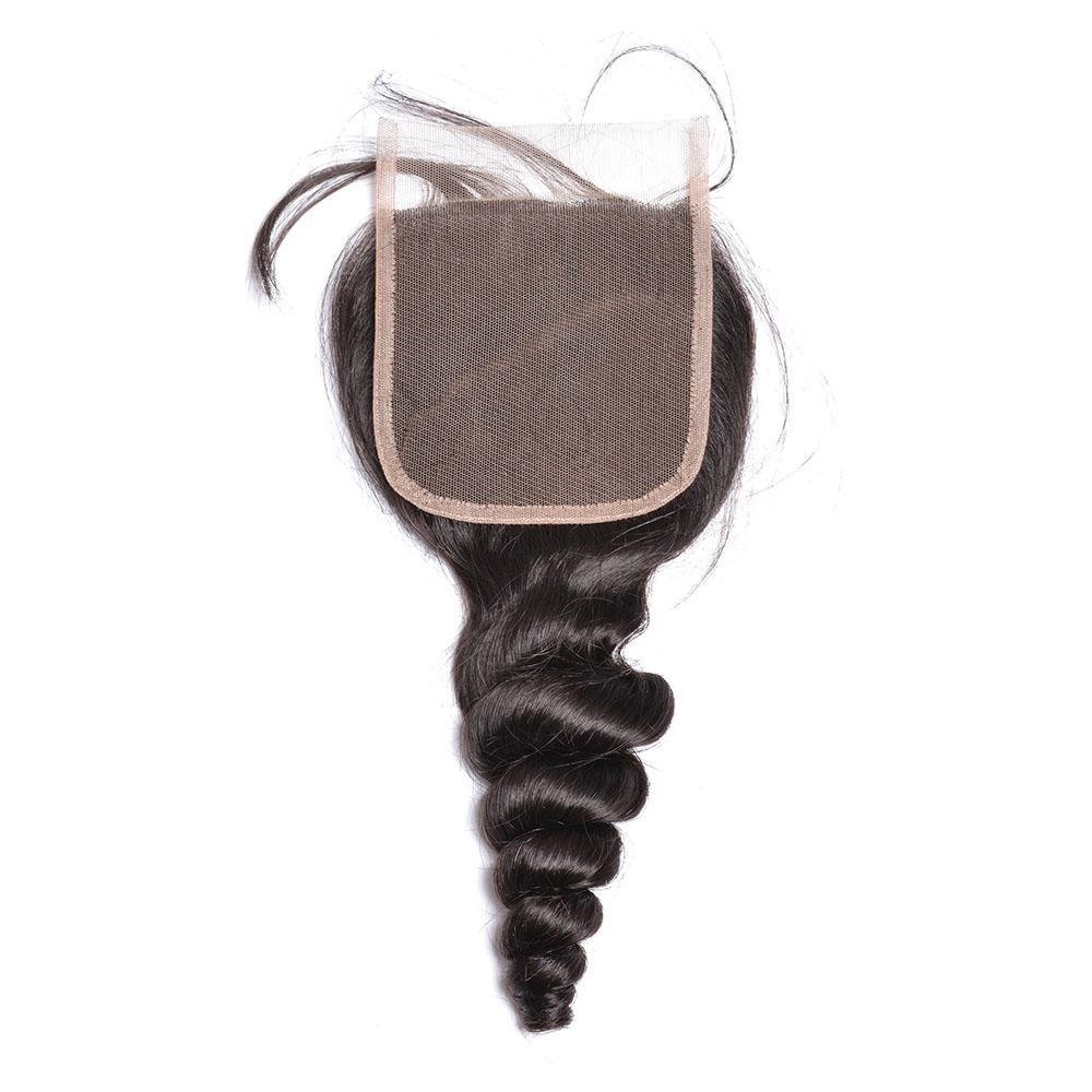 Peruvian Loose Wave Virgin Human Hair 3 Bundles With 4x4 Lace Closure - Msgem Hair