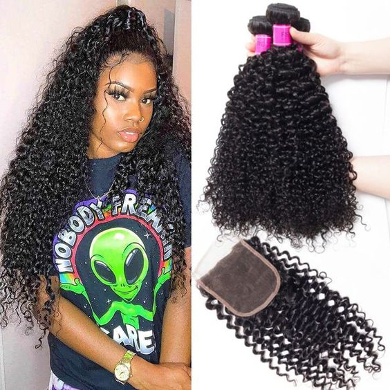 Peruvian Virgin Hair Curly Wave 4 Bundles With 4x4 Lace Closure - Msgem Hair