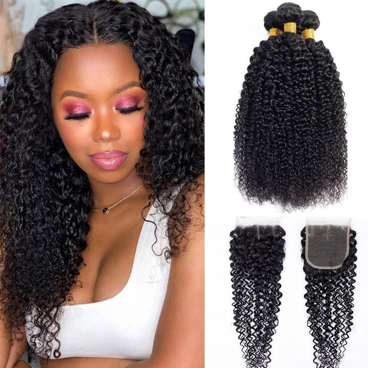 Peruvian Virgin Hair Curly Wave 4 Bundles With 4x4 Lace Closure - Msgem Hair
