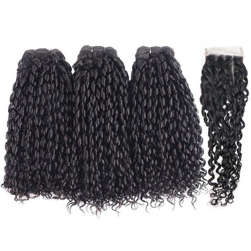 Pixie Curly 3 Bundles with 4x4 Lace Closure Indian Hair - Msgem Hair