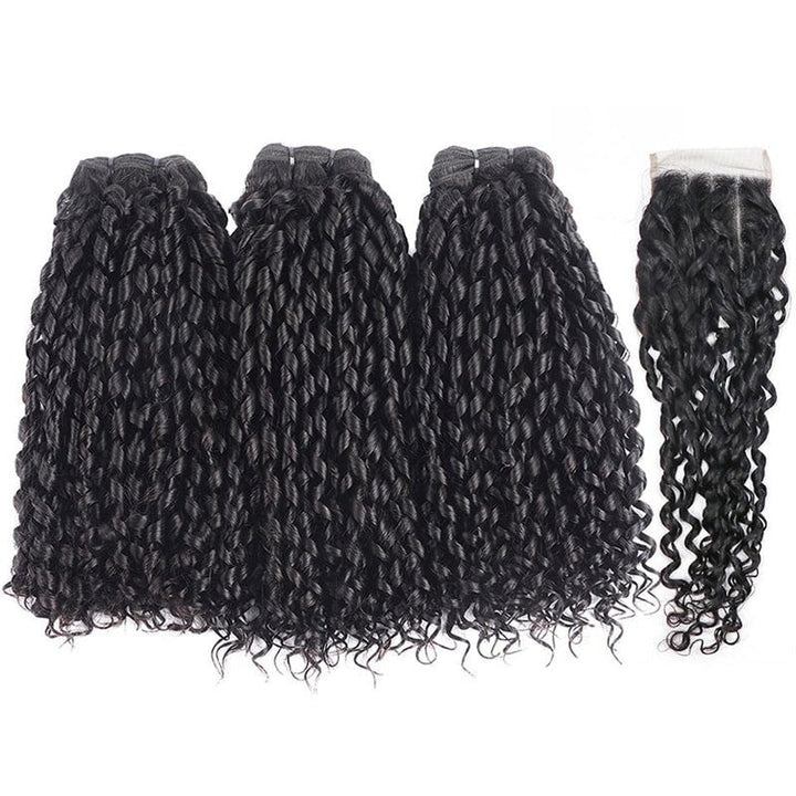 Pixie Curly 3 Bundles with 4x4 Lace Closure Indian Hair - Msgem Hair