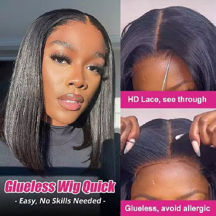 Ready to Go Glueless Wig 5x5 Transparent Lace Closure Beginner Friendly Short Straight Bob Wig - Msgem Hair