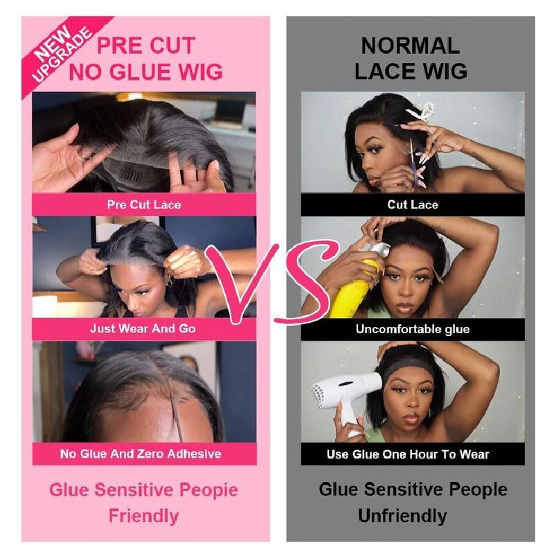 Ready to Go Glueless Wig 5x5 Transparent Lace Closure Beginner Friendly Short Straight Bob Wig - Msgem Hair