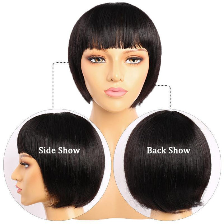 Short Bob Cut Human Hair Wigs With Bangs Pre plucked Brazilian Remy Straight Machine Made Wig - Msgem Hair
