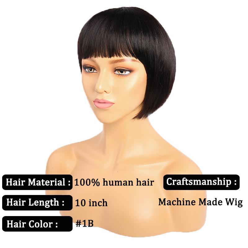 Short Bob Cut Human Hair Wigs With Bangs Pre plucked Brazilian Remy Straight Machine Made Wig - Msgem Hair