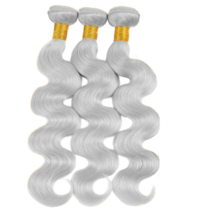 Silver Grey Body Wave 3 Bundles With 4x4 Lace Closure Remy Brazilian Human Hair - Msgem Hair