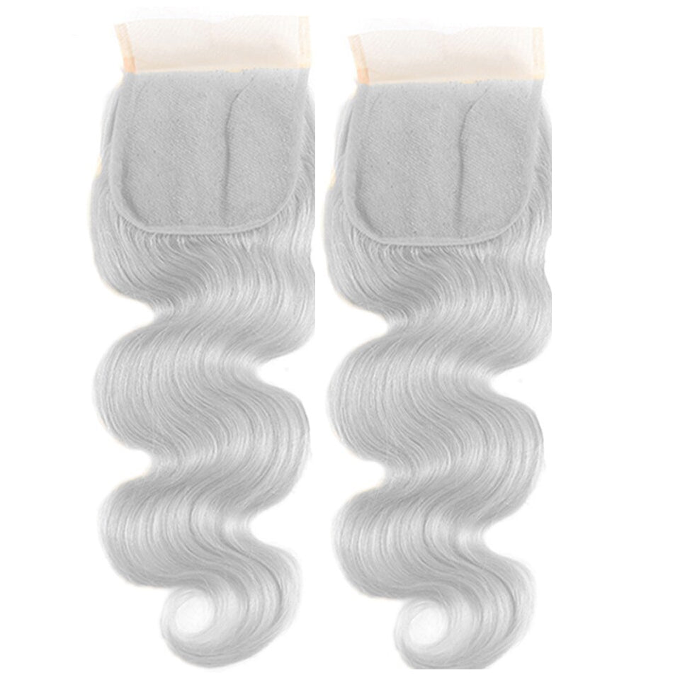 Silver Grey Body Wave 3 Bundles With 4x4 Lace Closure Remy Brazilian Human Hair - Msgem Hair