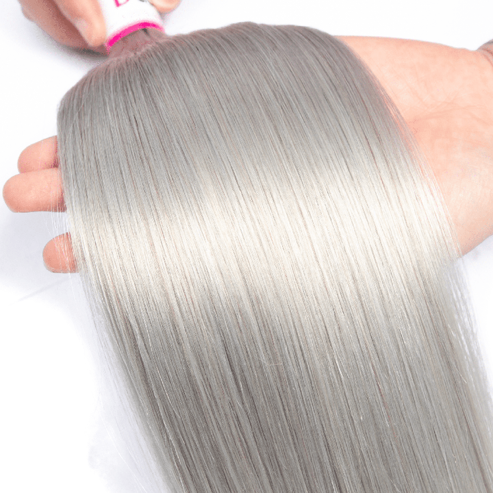 Silver Grey Straight 3 Bundles With 4x4 Closure 100% Remy Human Hair - Msgem Hair