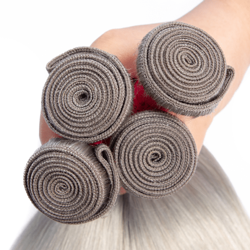 Silver Grey Straight 3 Bundles With 4x4 Closure 100% Remy Human Hair - Msgem Hair