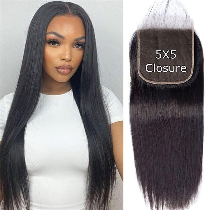 Msgem Straight Hair 5x5 Transparent HD Lace Closure Virgin Human Hair Frontal Closure