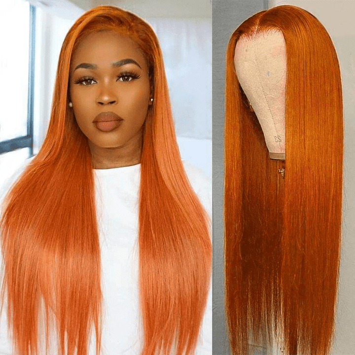Straight Hair 13x4 Lace Front Wig Orange Ginger Body Wave Human Hair Wigs - Msgem Hair