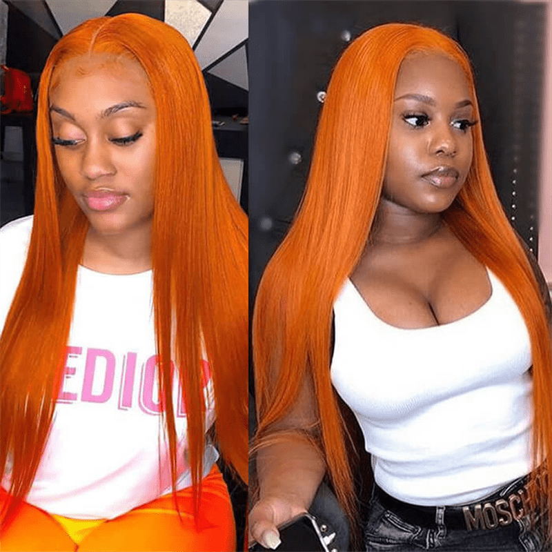 Straight Hair 13x4 Lace Front Wig Orange Ginger Body Wave Human Hair Wigs - Msgem Hair