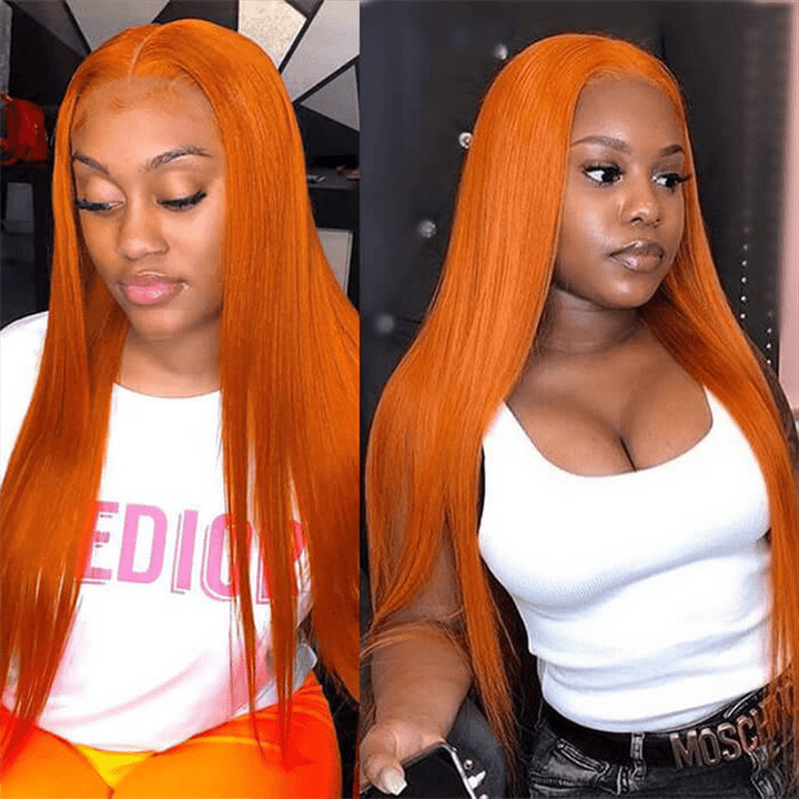 Straight Hair 13x4 Lace Front Wig Orange Ginger Body Wave Human Hair Wigs - Msgem Hair