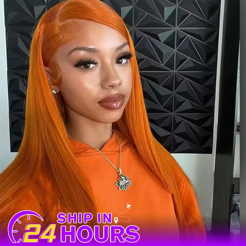 Straight Hair 13x6 Lace Front Wig Orange Ginger Human Hair Wigs - Msgem Hair