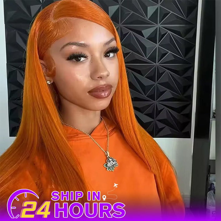 Straight Hair 13x6 Lace Front Wig Orange Ginger Human Hair Wigs - Msgem Hair