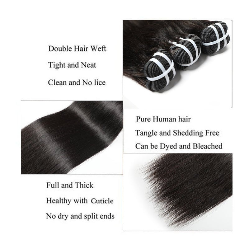 Straight Hair 4 Bundles with 4x4 Lace Closure 100% Human Hair - Msgem Hair